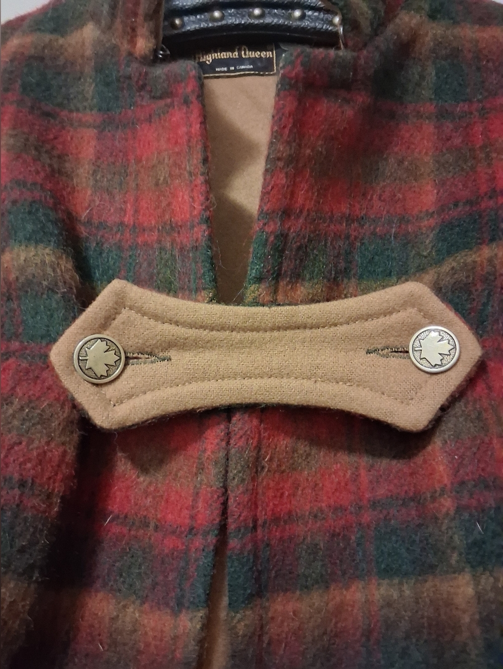 Vintage Tartan Highland Queen Plaid Wool Cape with Tan Accents